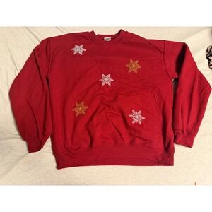 Granny Core Red Snowflake Embroidered Sweatshirt Crewneck Medium Holiday